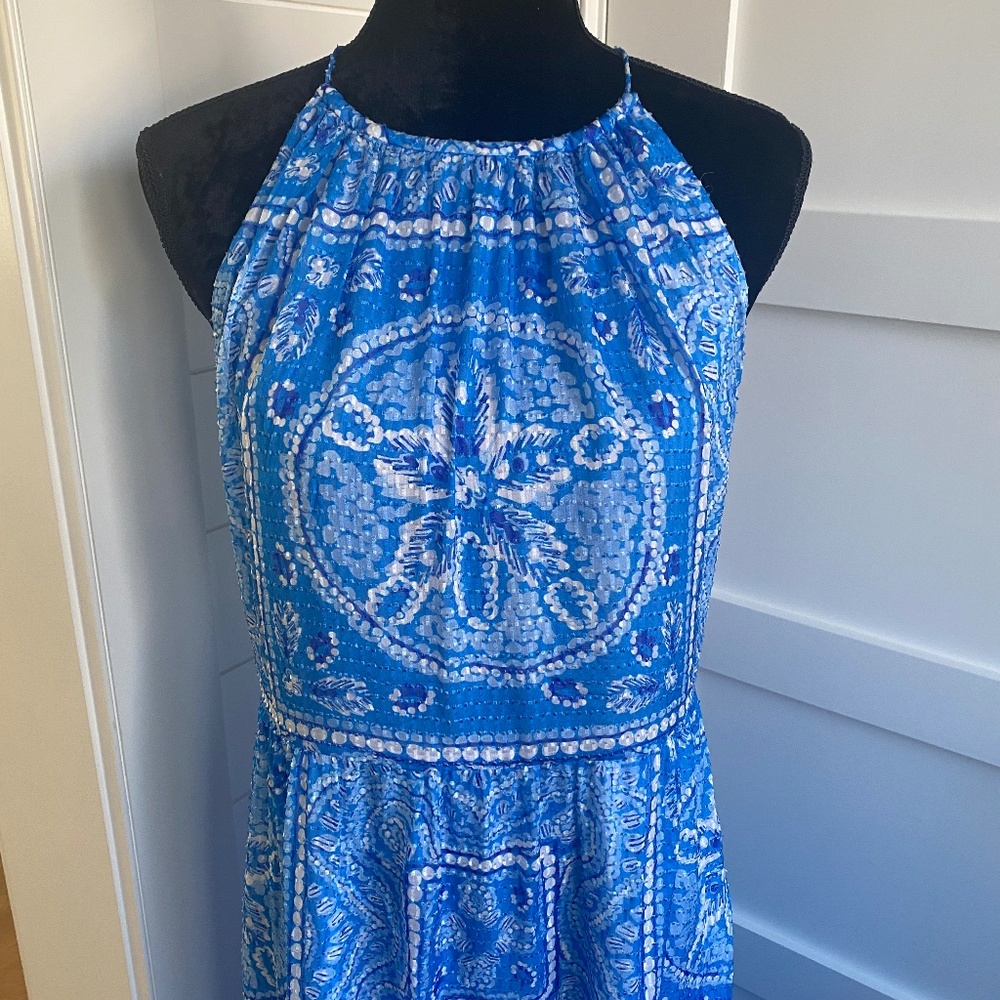 Vineyard Vines blue halter silk blend maxi dress size 10